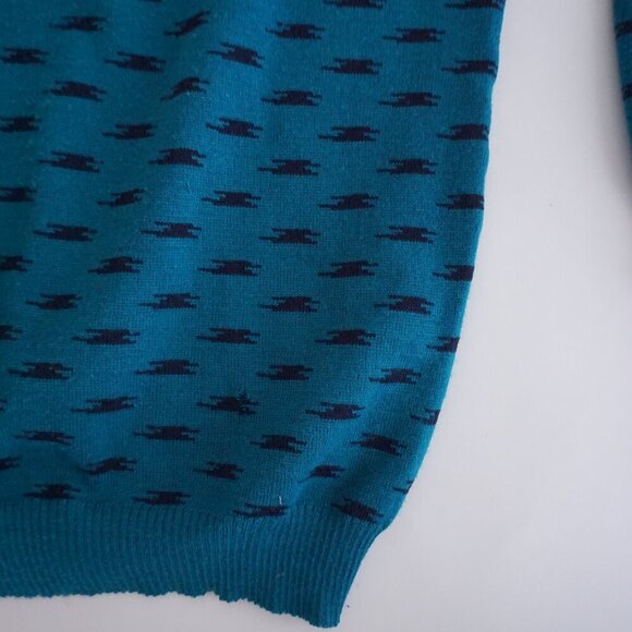 VTG '80S 3130 Teal Black Eclectic Grandpa Boxy Fit Fine Knit Collared Sweater XL - Picture 6 of 9